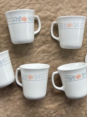 7 Corningware Teacups - Peach & Gray